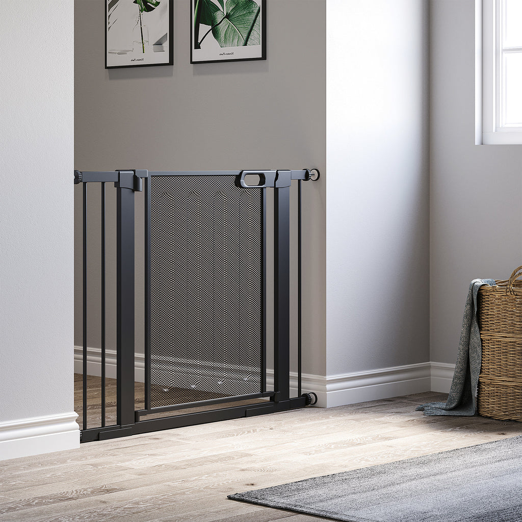PawHut Justerbar Säkerhetsgrind för Husdjur – Svart – 75–103 cm