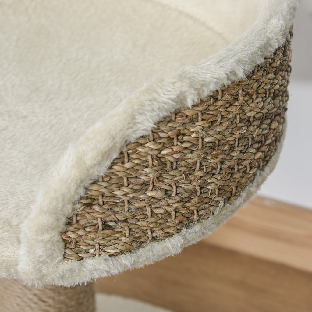 Kompakt klösträd med upphöjd kattbädd och leksak – Natur/Beige, 49 cm