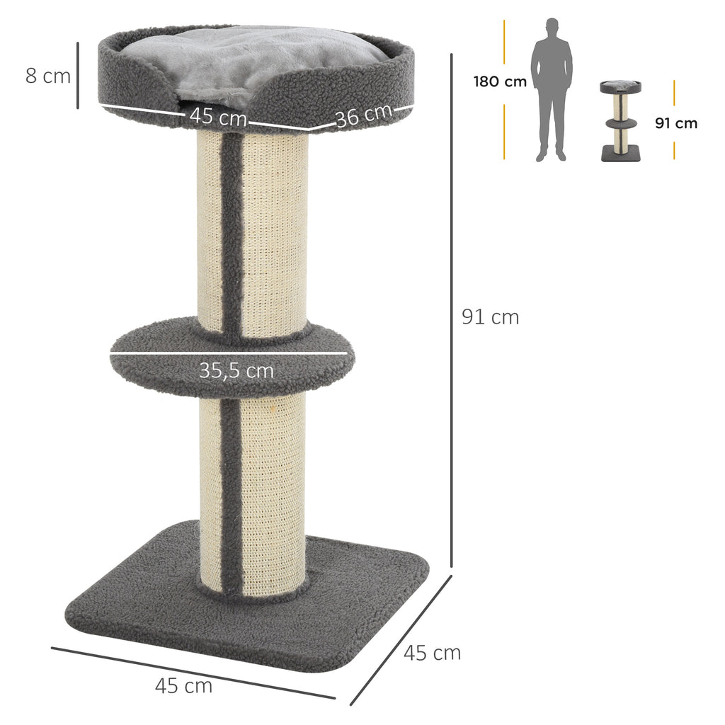 Klösträd 91 cm med utsiktsplats och lammulls-imitation – Grå