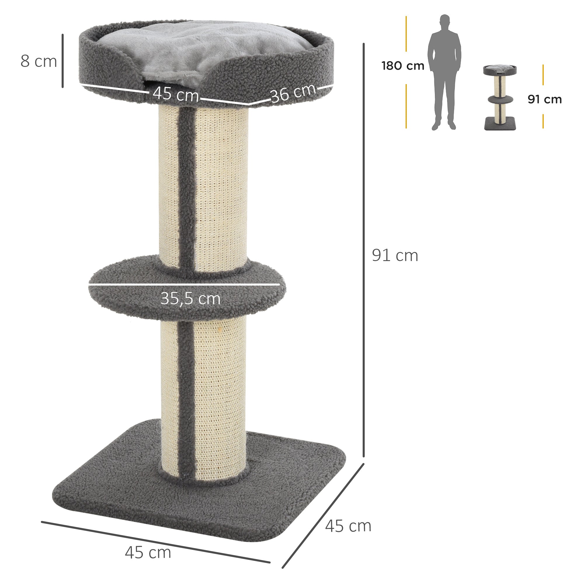 Klösträd 91 cm med utsiktsplats och lammulls-imitation – Grå