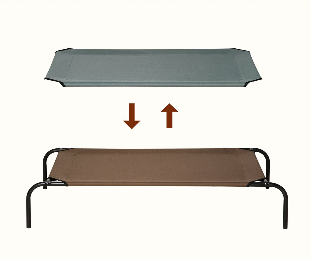 PawHut Upphöjd Hundbädd med Extra Överdrag – Grå/Kaffe – 110 x 68 cm