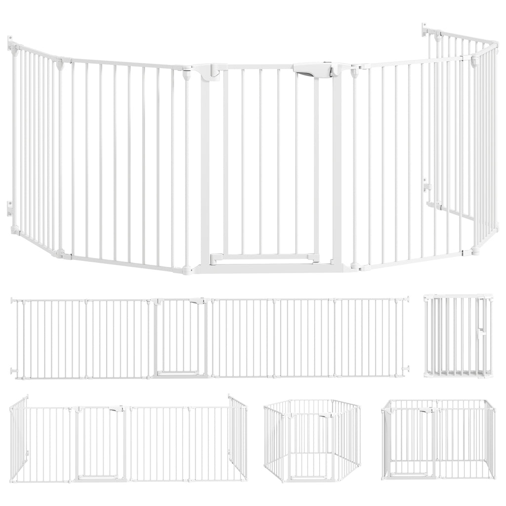 Hundhage & Säkerhetsgrind i 6 delar – Vikbar med Dörr (Vit, 75 cm)