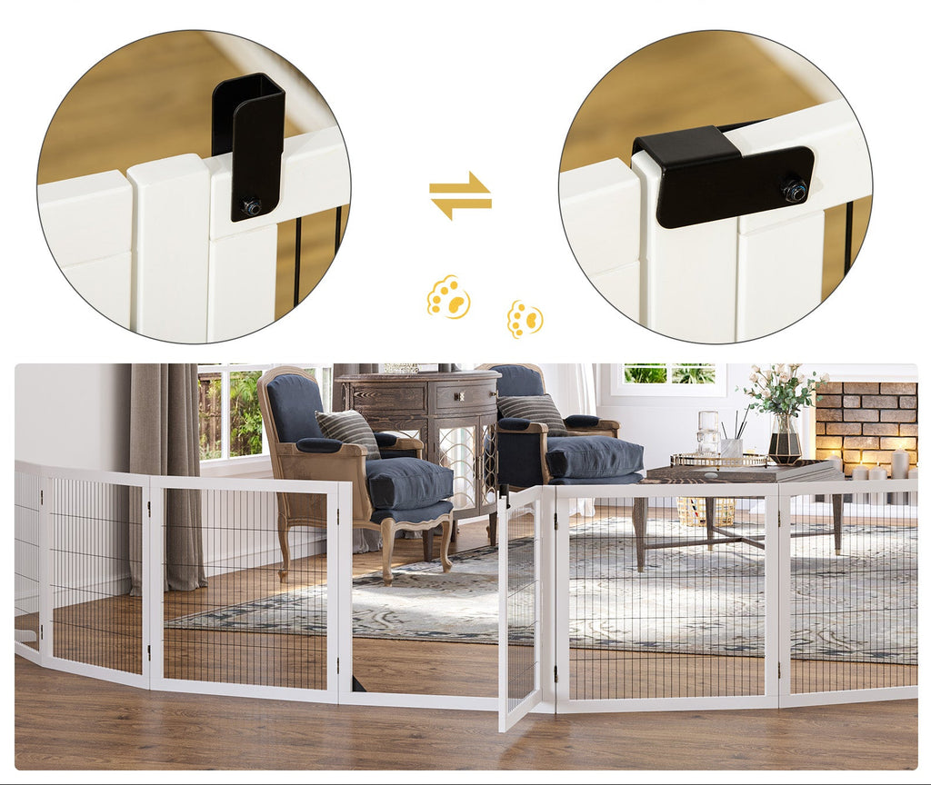 PawHut Extra Lång Säkerhetsgrind i Trä – 6 Paneler – Vit – 432 cm