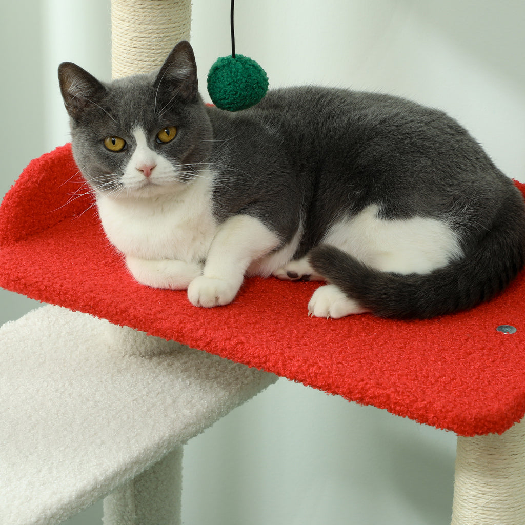 Julinspirerat klösträd för katt, 135 cm – Röd & Grön