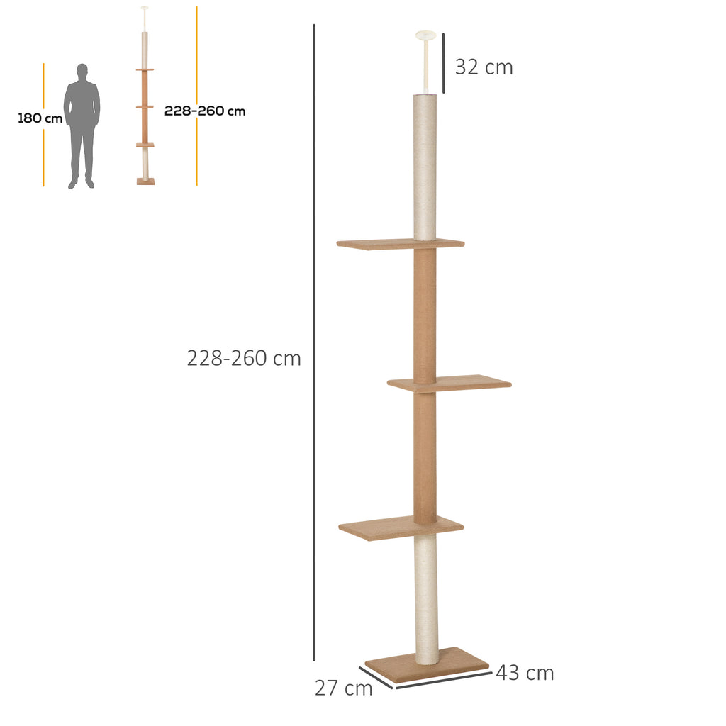 Takhögt klösträd med 4 plattformar – Khaki, 228–260 cm