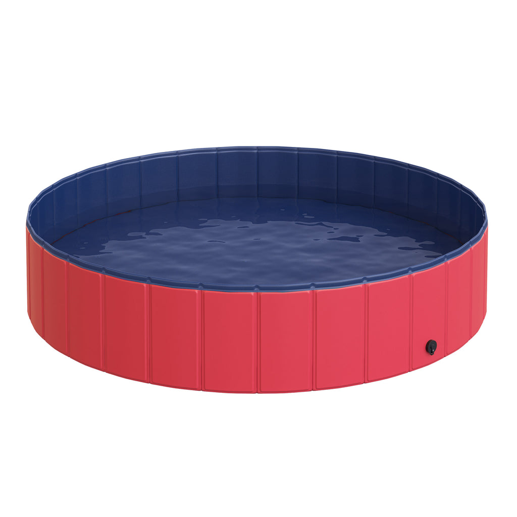 PawHut Hopfällbar Hundpool & Badkar – Röd/Mörkblå – Ø140 x 30 cm