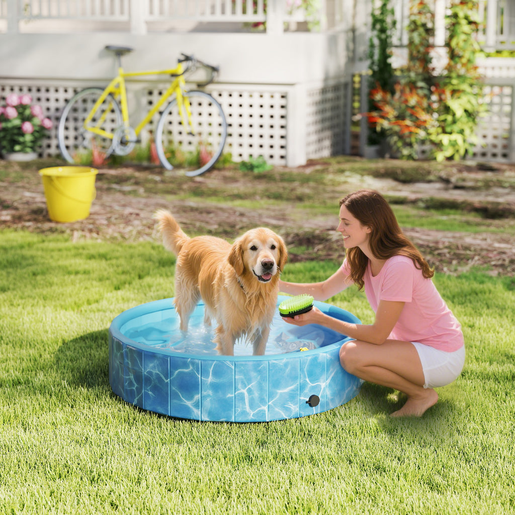 Hundpool med Inbyggd Fontän – Vikbar & Halkfri (Ø120 cm)