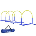 PawHut Agility-set för Hundar, 4 Bågar för Hinderbana, inkl. Bärväska, Blå/Gul