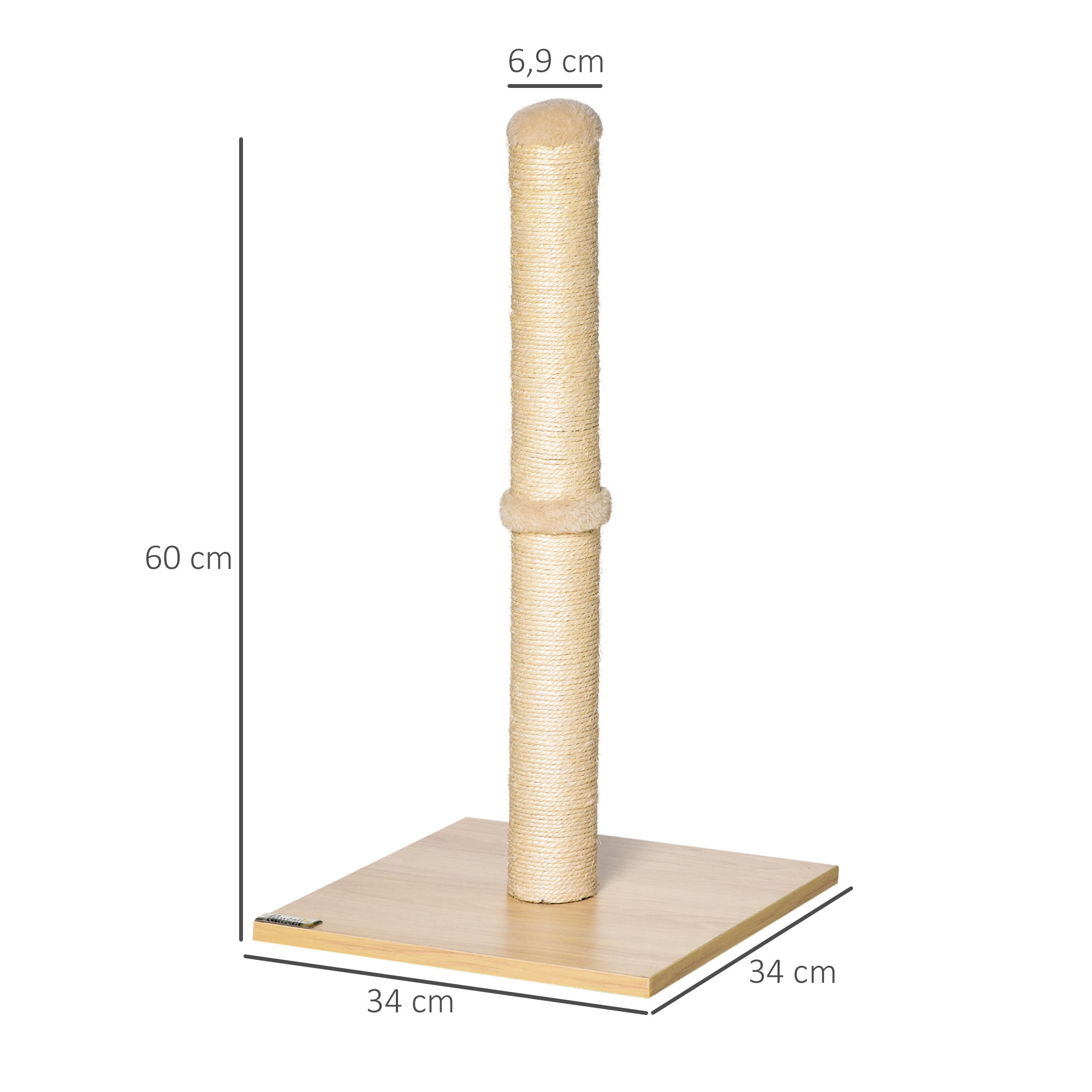 Klöspelare med sisalrep och leksaksboll – Beige/Ek, 60 cm