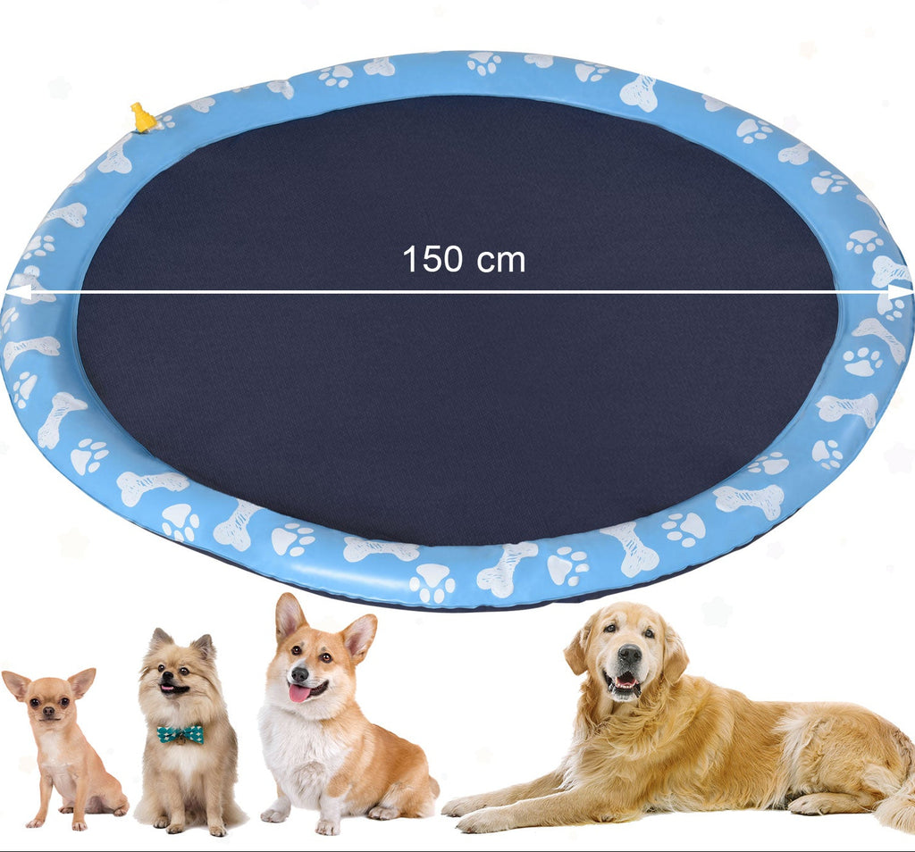 PawHut Hundpool med Vattenspridare – Uppblåsbar & Halkfri – Blå – Ø150 cm