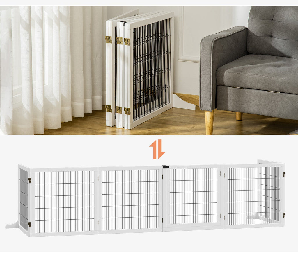 PawHut Extra Lång Säkerhetsgrind i Trä – 6 Paneler – Vit – 432 cm
