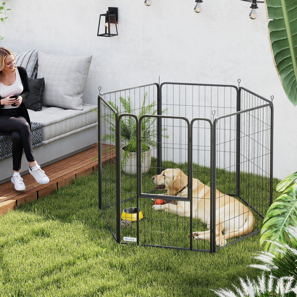 Robust Hundhage i Stål – 6 Paneler & Flexibel Design (Svart, 100 cm)