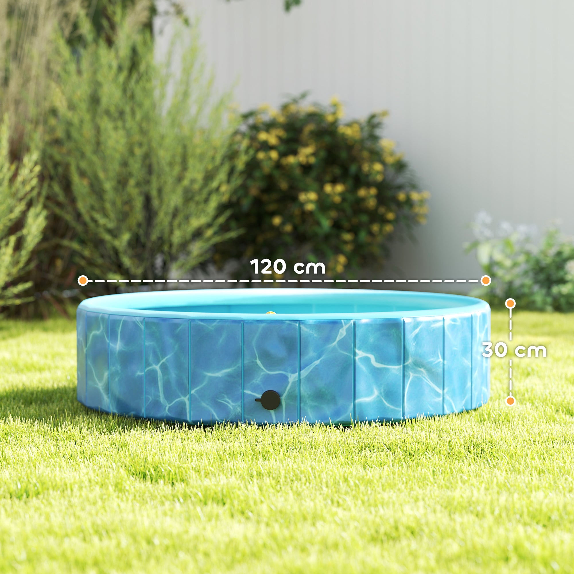 Hundpool med Inbyggd Fontän – Vikbar & Halkfri (Ø120 cm)