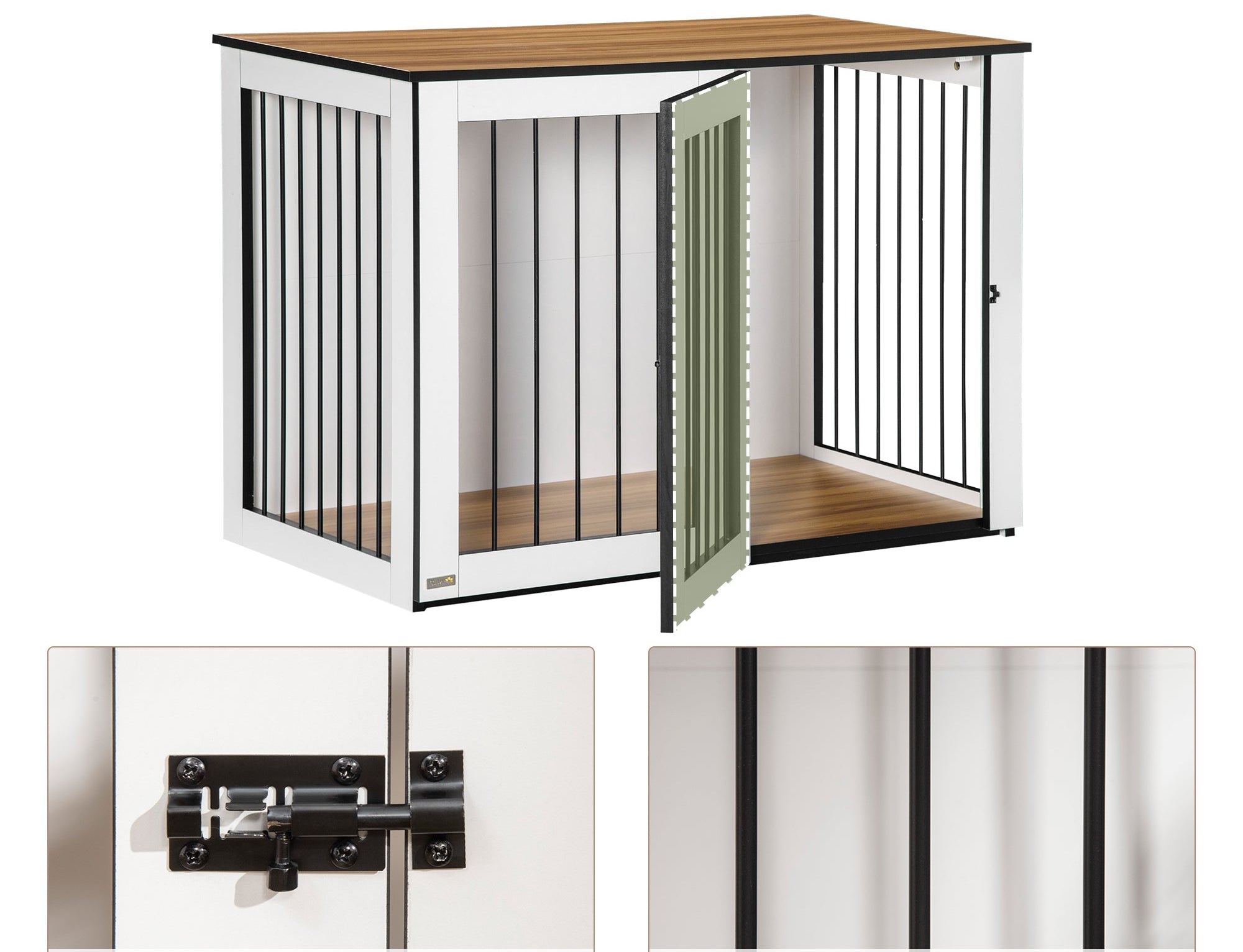 PawHut Dekorativ Hundbur Möbel – Mörk Valnöt/Vit – 106 x 60 x 76 cm