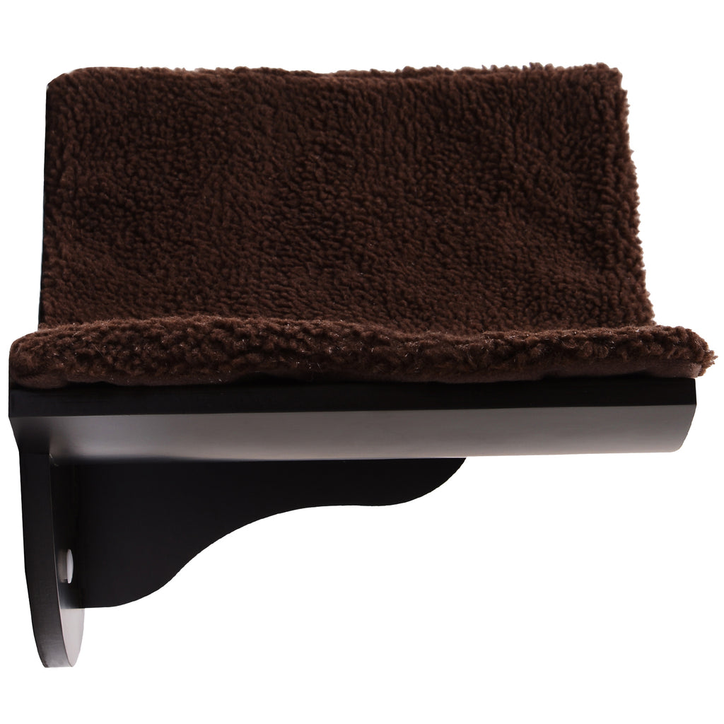 Väggmonterad kattbädd med mjuk fleece – Brun, 41 cm