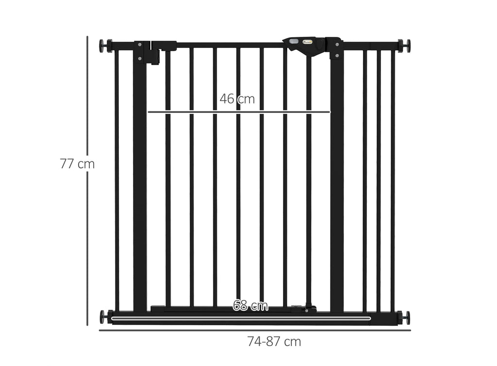 Säkerhetsgrind för Hundar och Husdjur, Justerbar 74-87 cm, Svart Metall