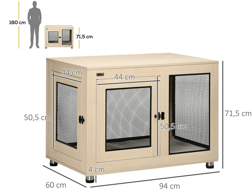 PawHut Dekorativ Hundbur Möbel med Vattenavvisande Dyna – Ek/Svart – 94 x 60 x 71,5 cm