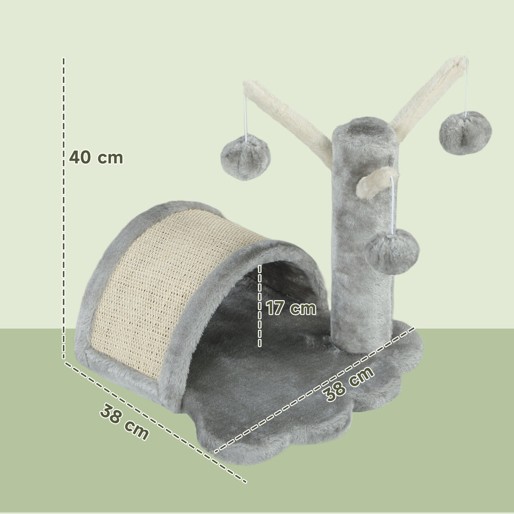 Kompakt klösträd 40 cm med grotta och klösbåge – Ljusgrå