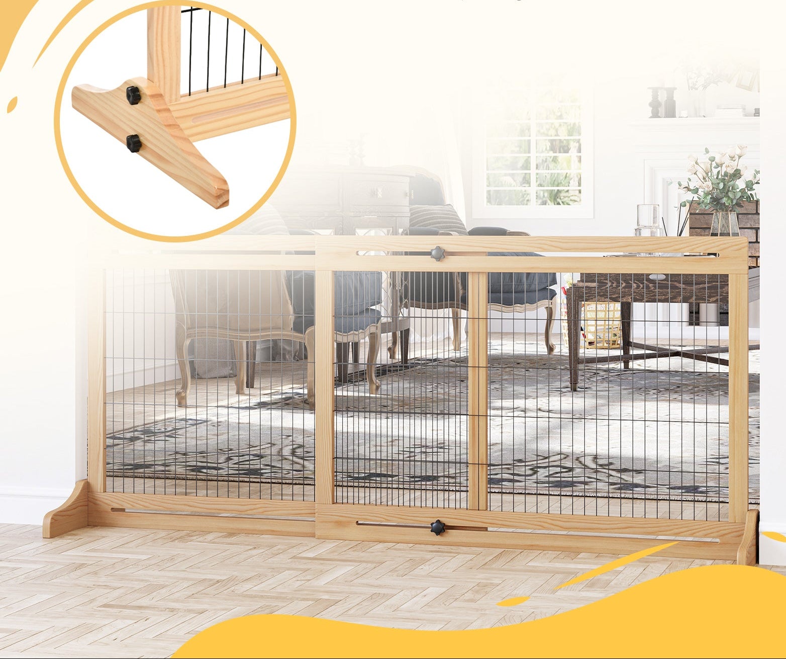 PawHut Justerbar Hundgrind i Trä – Utdragbar – Natur/Svart – 104–183 cm