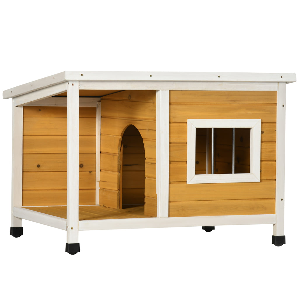 Klassisk Hundkoja med Veranda och Öppningsbart Tak – Orange/Vit, 85,5x62x60 cm