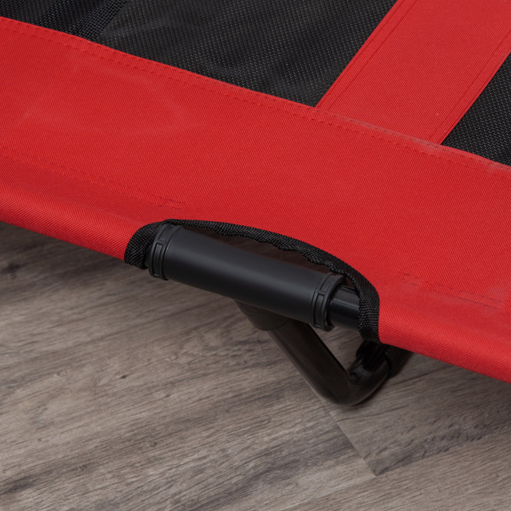 PawHut XXL Upphöjd Hundbädd med Transportväska – Röd/Svart – 122 x 92 cm