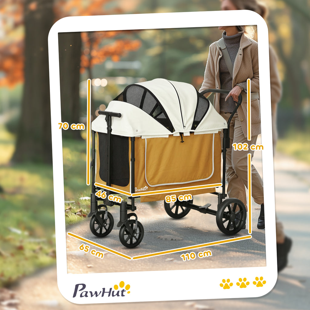 Hundvagn & Transportkärra – Ihopfällbar för Stora Hundar (Brun/Beige, Max 30 kg)