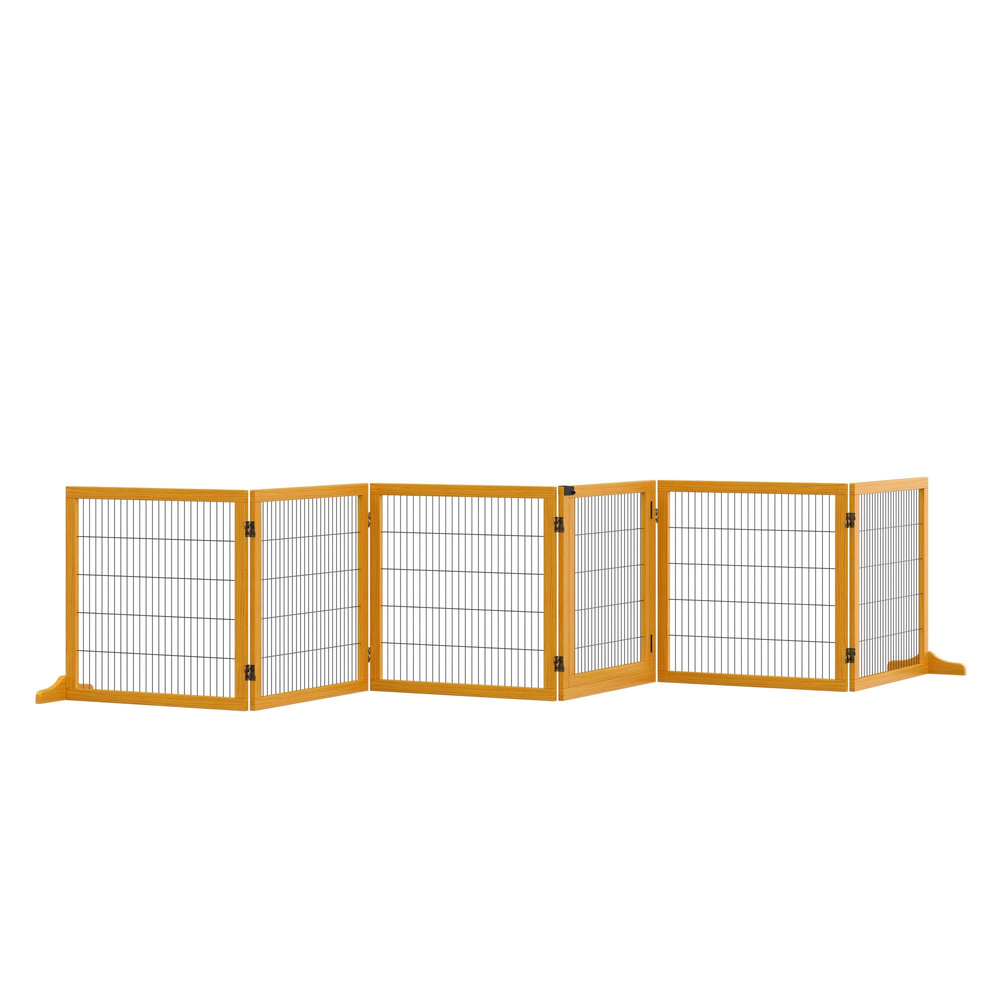 PawHut Justerbart Hundstaket i Massiv Furu – 6 Paneler – Gul – 432 cm