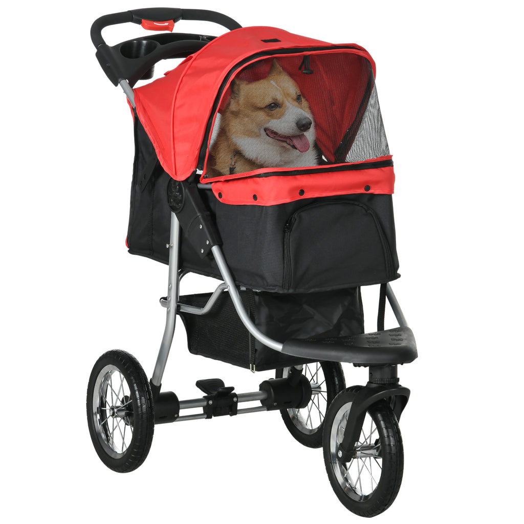 PawHut 3-hjulig Hundvagn för Löpning & Promenad – Röd/Svart – Upp till 10 kg