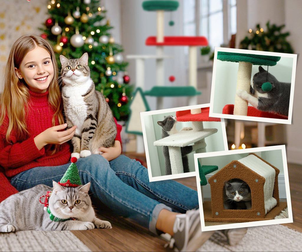 Julinspirerat klösträd för katt, 135 cm – Röd & Grön