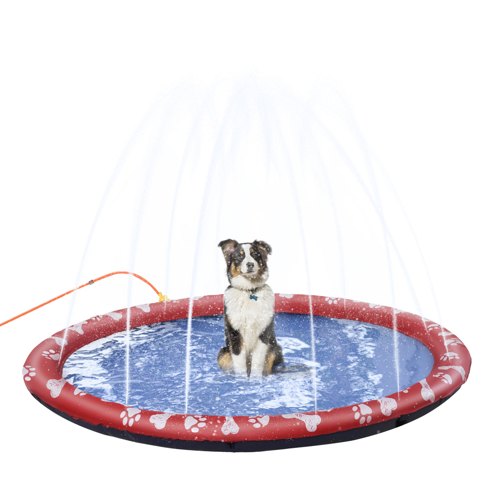 XXL Hundpool med Vattenspridare – Halkfri & Robust – Röd – Ø170 cm