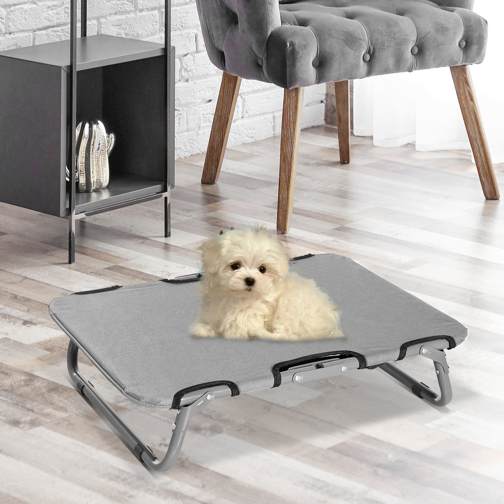 Hopfällbar Upphöjd Hundbädd för Små Hundar – Grå – 59 x 46 cm