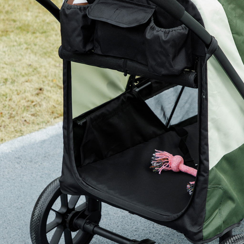 Hundvagn för Stora Hundar – Ihopfällbar med Stötdämpning (Mörkgrön, Max 30 kg)