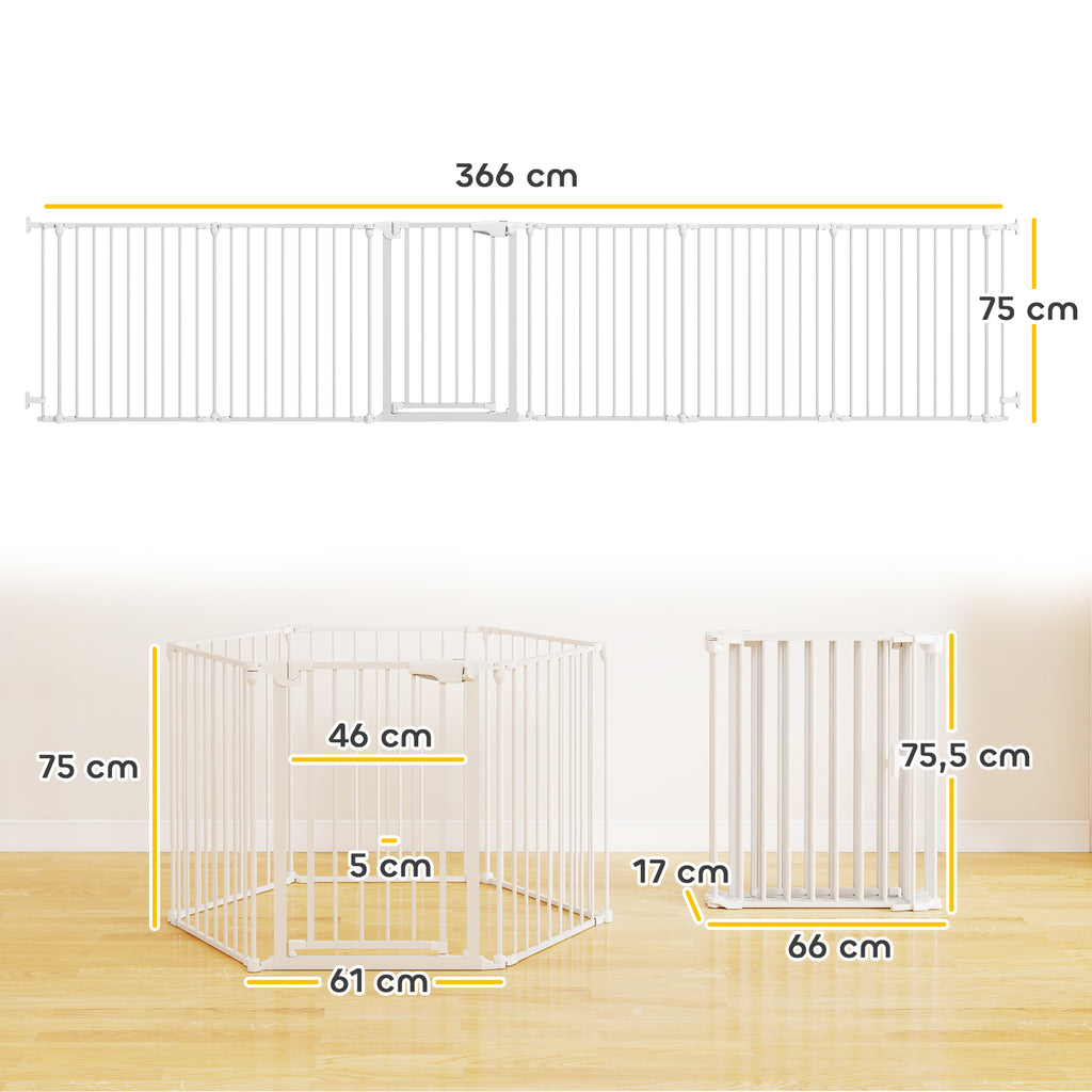 Hundhage & Säkerhetsgrind i 6 delar – Vikbar med Dörr (Vit, 75 cm)