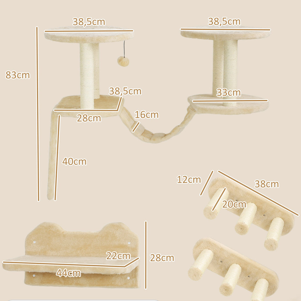 Vägg- och takmonterad klättervägg för katt, 3 delar – Beige/Cremévit