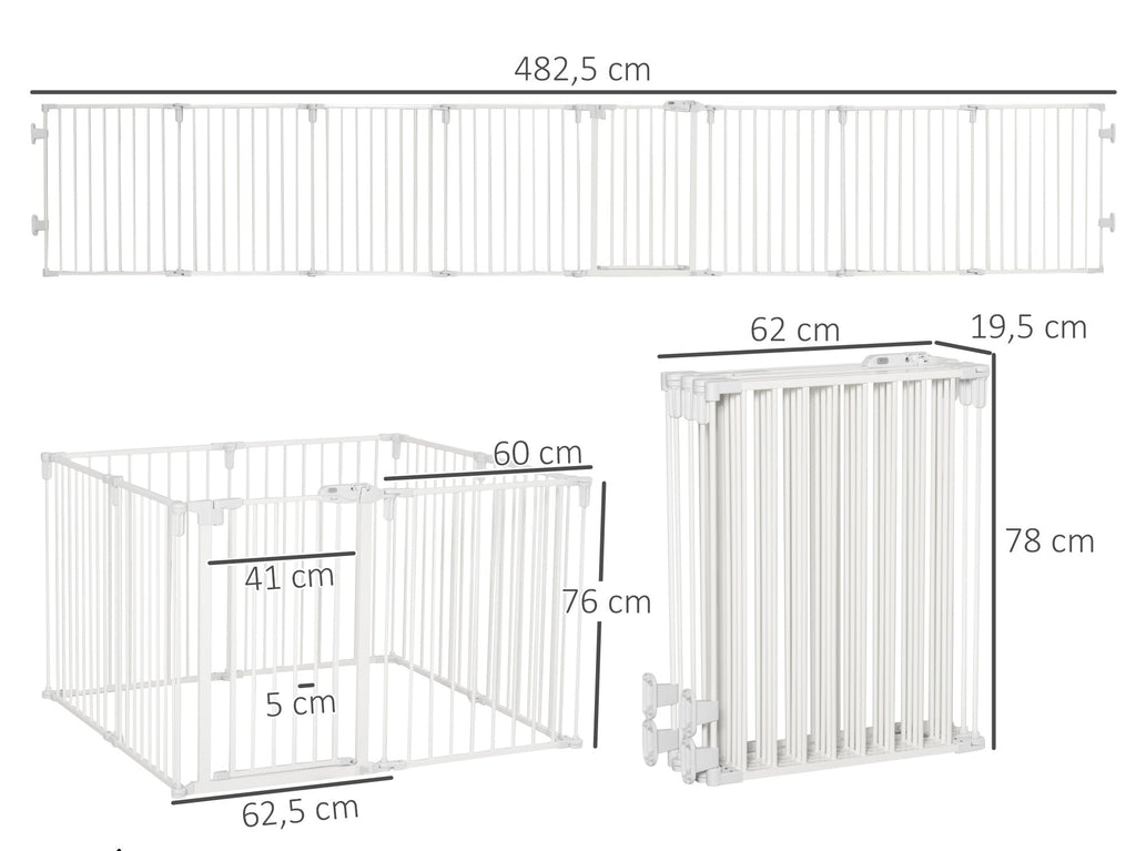 PawHut Flexibel Valphage & Säkerhetsgrind – 8 Paneler – Vit – 482 cm