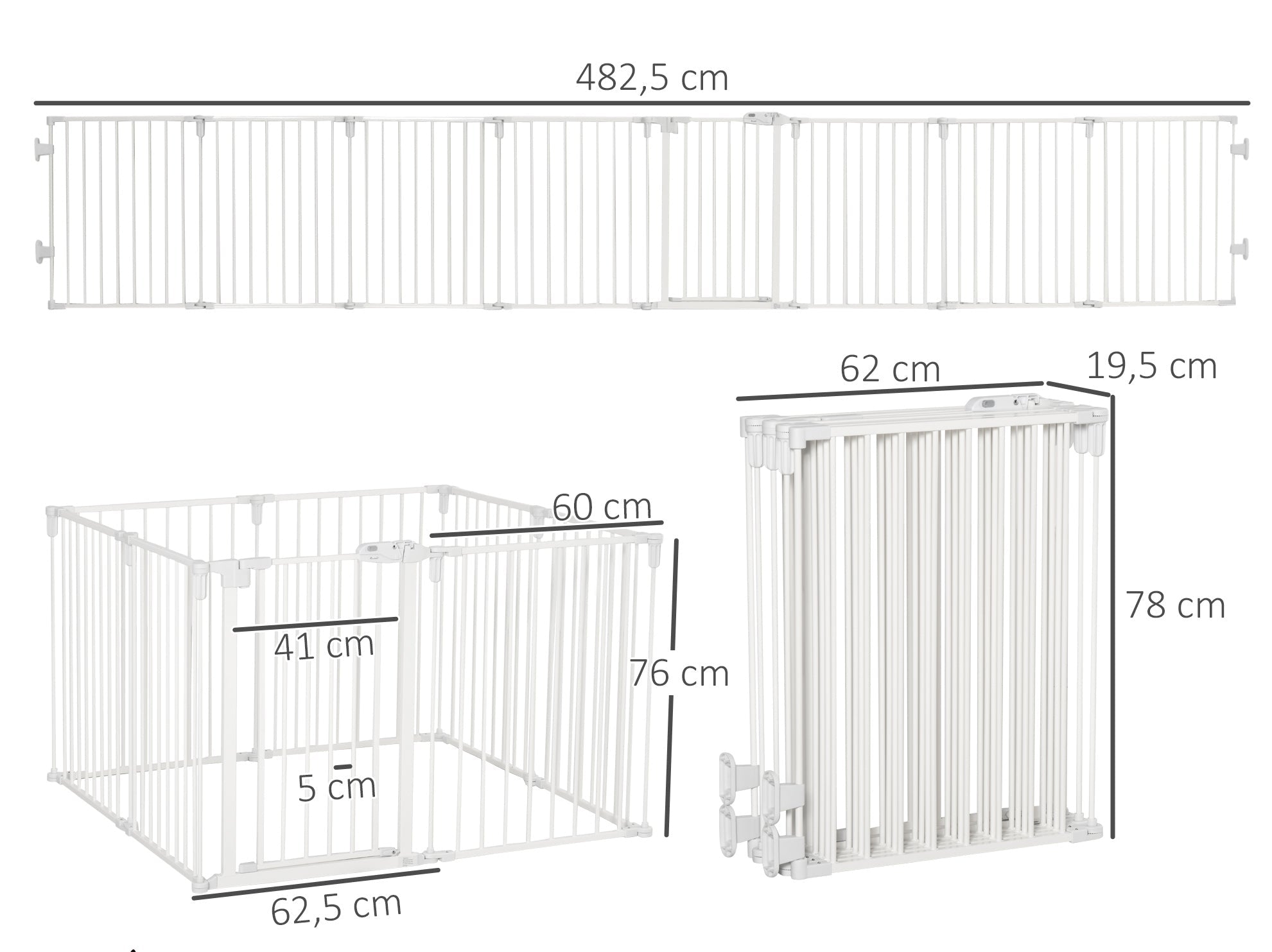 PawHut Flexibel Valphage & Säkerhetsgrind – 8 Paneler – Vit – 482 cm