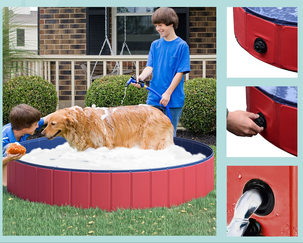 XXL Hopfällbar Hundpool – Röd/Blå – Ø160 x 30 cm