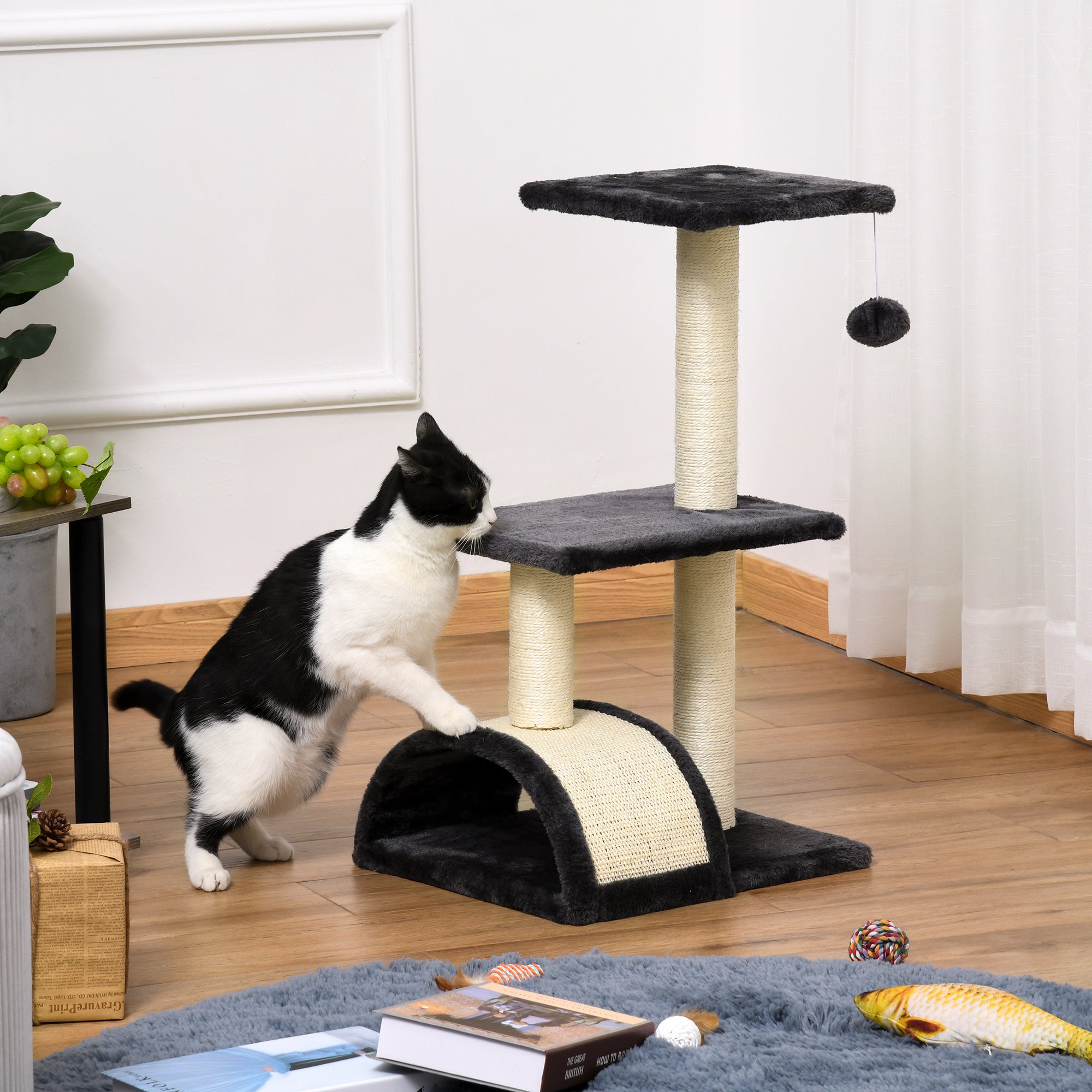 Klösträd 72 cm med utsiktsplats och klösbräda – Grå
