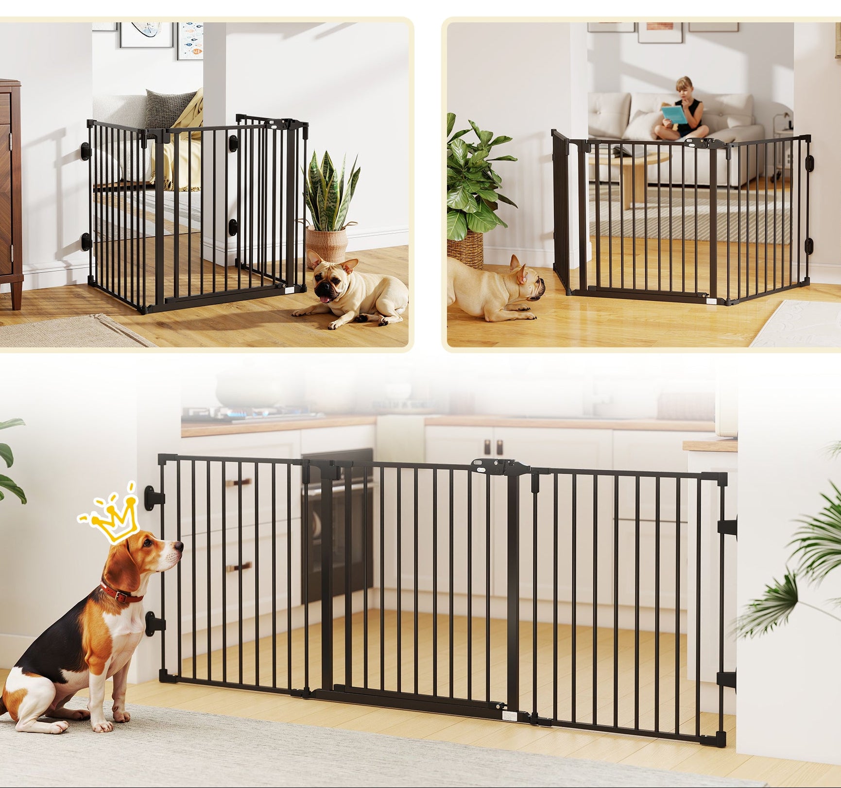 PawHut Fristående Justerbar Hundgrind med Dörr – Svart – 202 cm