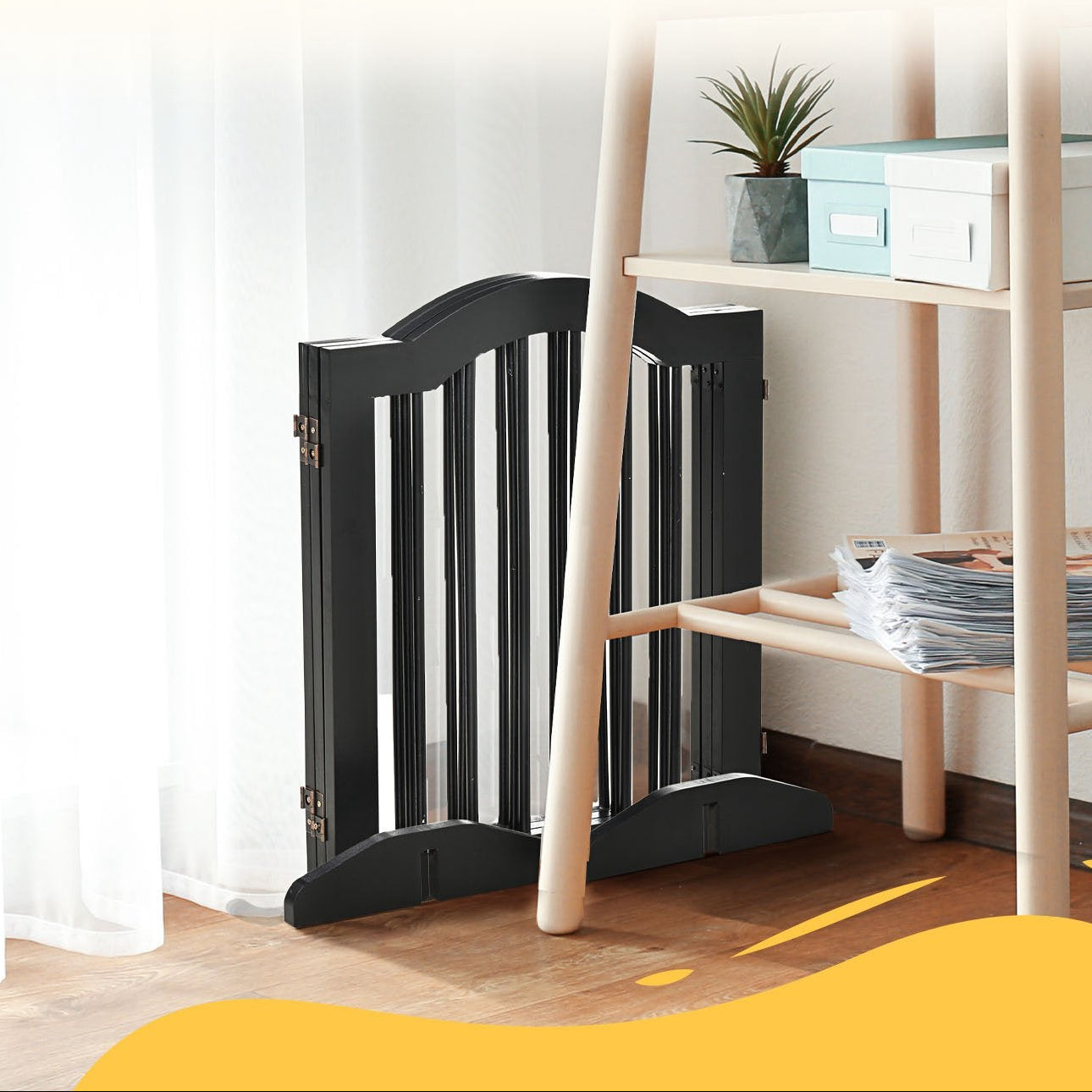 PawHut Fristående Säkerhetsgrind i Trä – 3 Paneler – Svart – 154 cm
