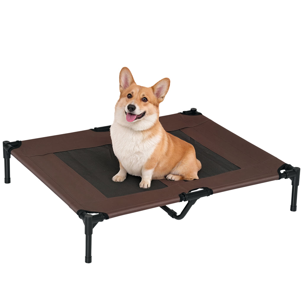 PawHut Upphöjd Hundbädd för Utomhusbruk – Kaffebrun – 92 x 76 cm