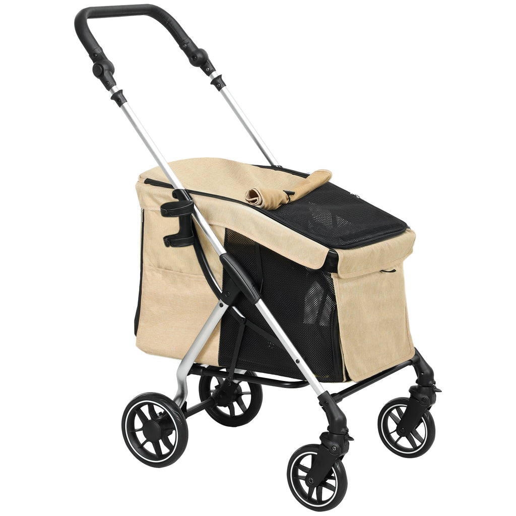 Lätt och Ihopfällbar Hundvagn – Aluminiumchassi (Khaki, Max 10 kg)