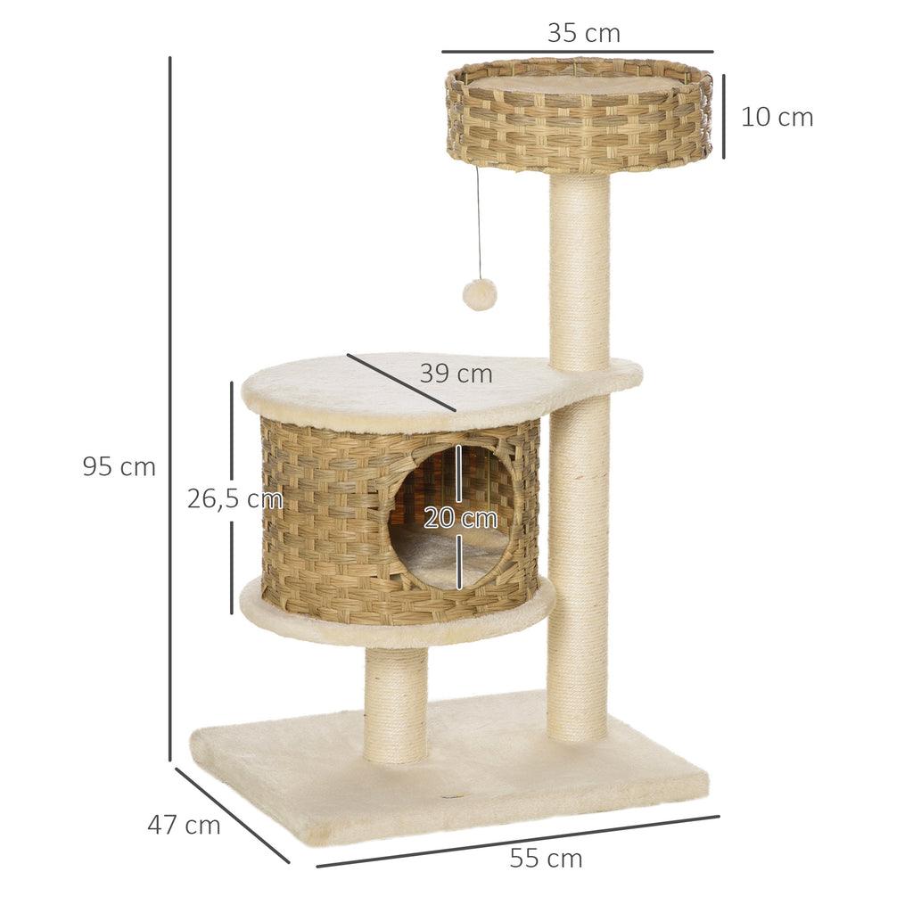 Klösträd i rotting med sovgrotta och utsiktsplats – Natur/Beige, 95 cm