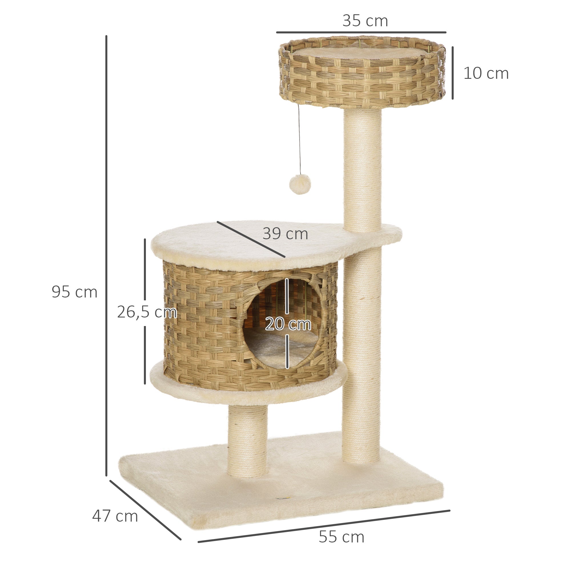 Klösträd i rotting med sovgrotta och utsiktsplats – Natur/Beige, 95 cm