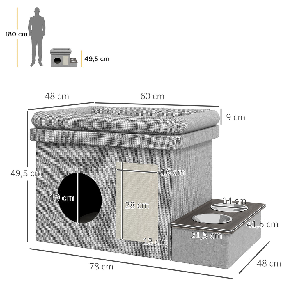 Lyxigt katthus med matstation och klösmatta – Grå, 78 cm