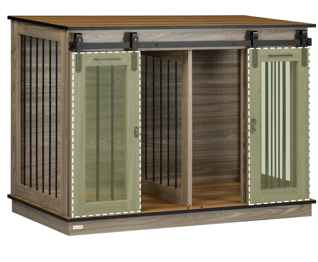 PawHut Dubbel Hundbur Möbel med Skiljevägg – Ek/Svart – 120 x 60 x 88,5 cm