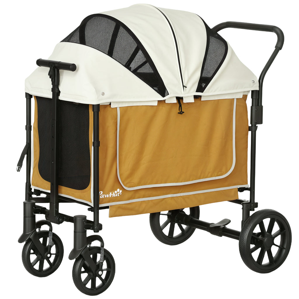 Hundvagn & Transportkärra – Ihopfällbar för Stora Hundar (Brun/Beige, Max 30 kg)