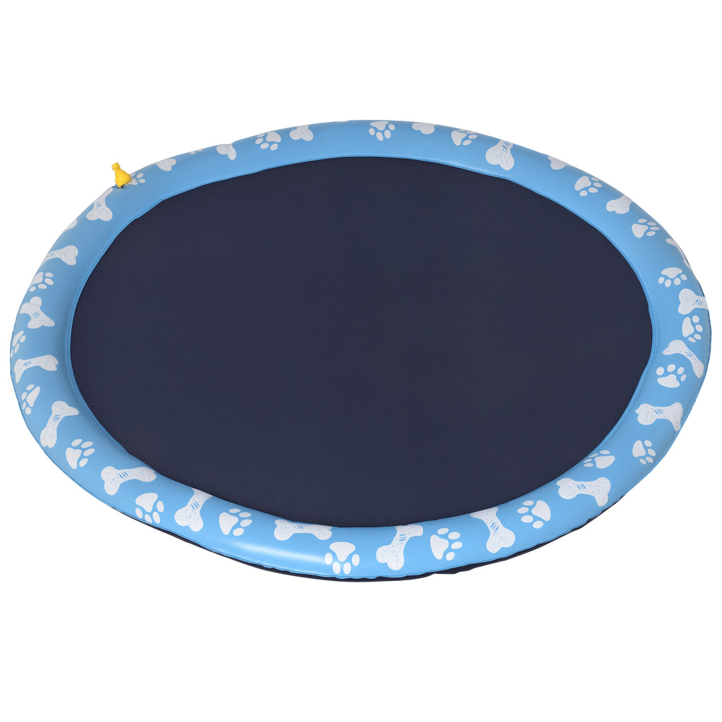 PawHut Hundpool med Vattenspridare – Uppblåsbar & Halkfri – Blå – Ø150 cm