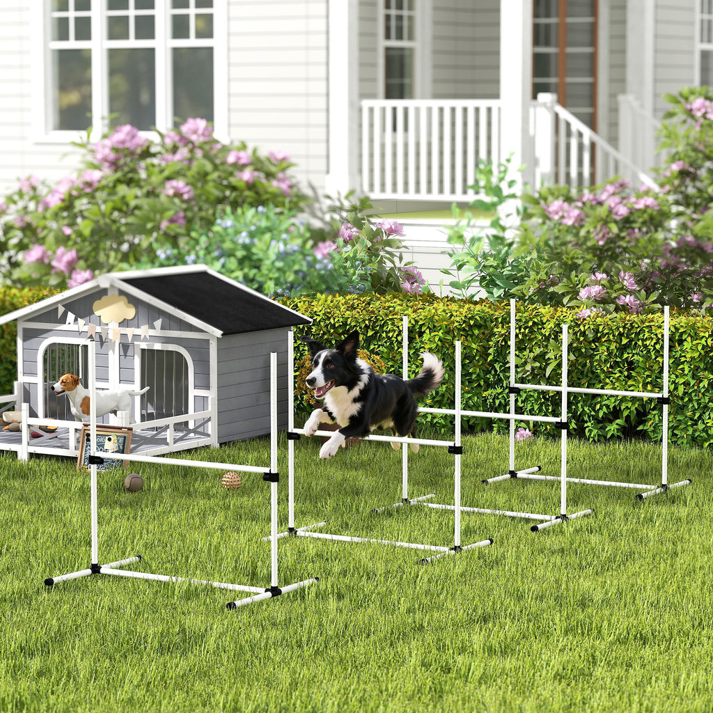 PawHut Agility-set för Hundar – 4 Hinder med Justerbar Höjd – Vit – Inkl. Bärväska