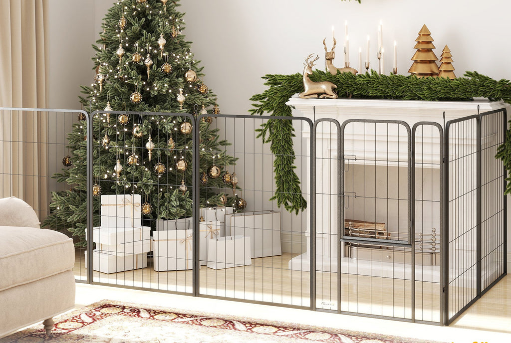 Robust Hundhage i Stål – 6 Paneler & Flexibel Design (Svart, 100 cm)